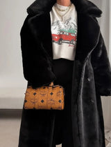 Good American Faux Fur Coat in Black