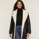 Cashmere Project Faux Leather Shearling Trim Coat