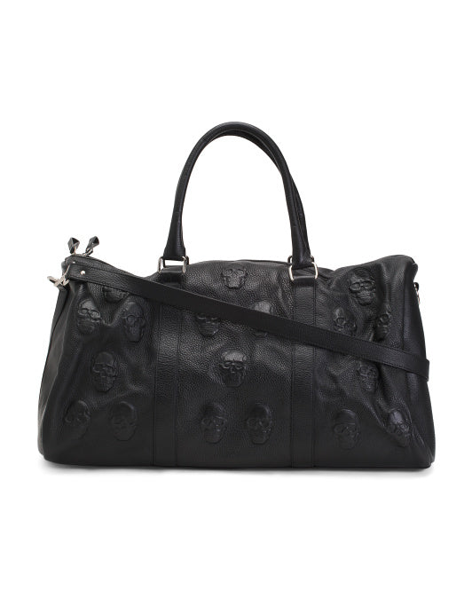 Leather Multi Skulls Weekender Duffle Bag