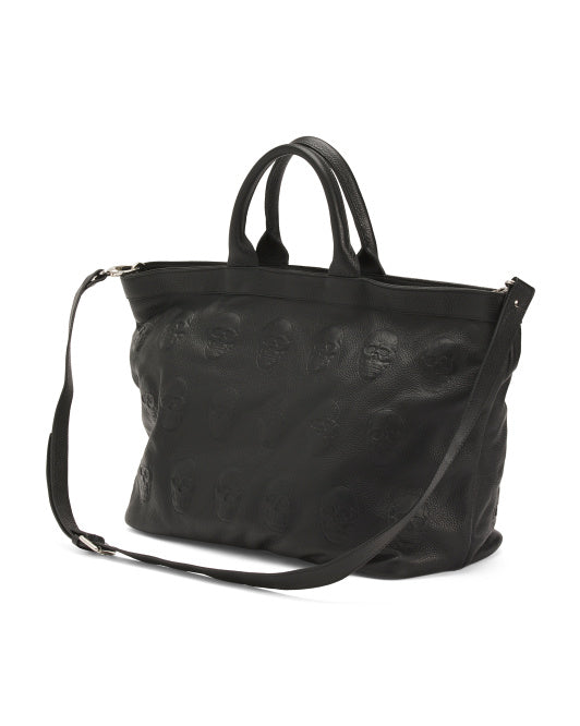 Italian Leather Multi Skull Tote bag