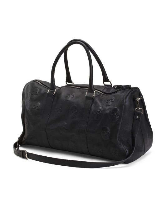 Leather Multi Skulls Weekender Duffle Bag