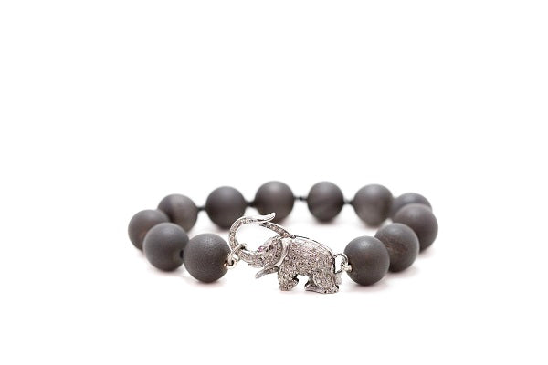 S.Row Designs Druzy Beaded and Diamond Bracelet with Pave Diamond Elephant Clasp