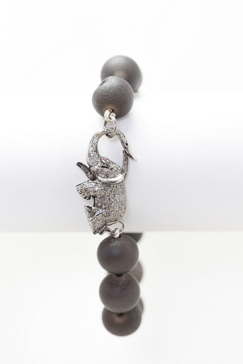 S.Row Designs Druzy Beaded and Diamond Bracelet with Pave Diamond Elephant Clasp