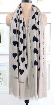 Love/Peace/Happiness Scarf with Hearts
