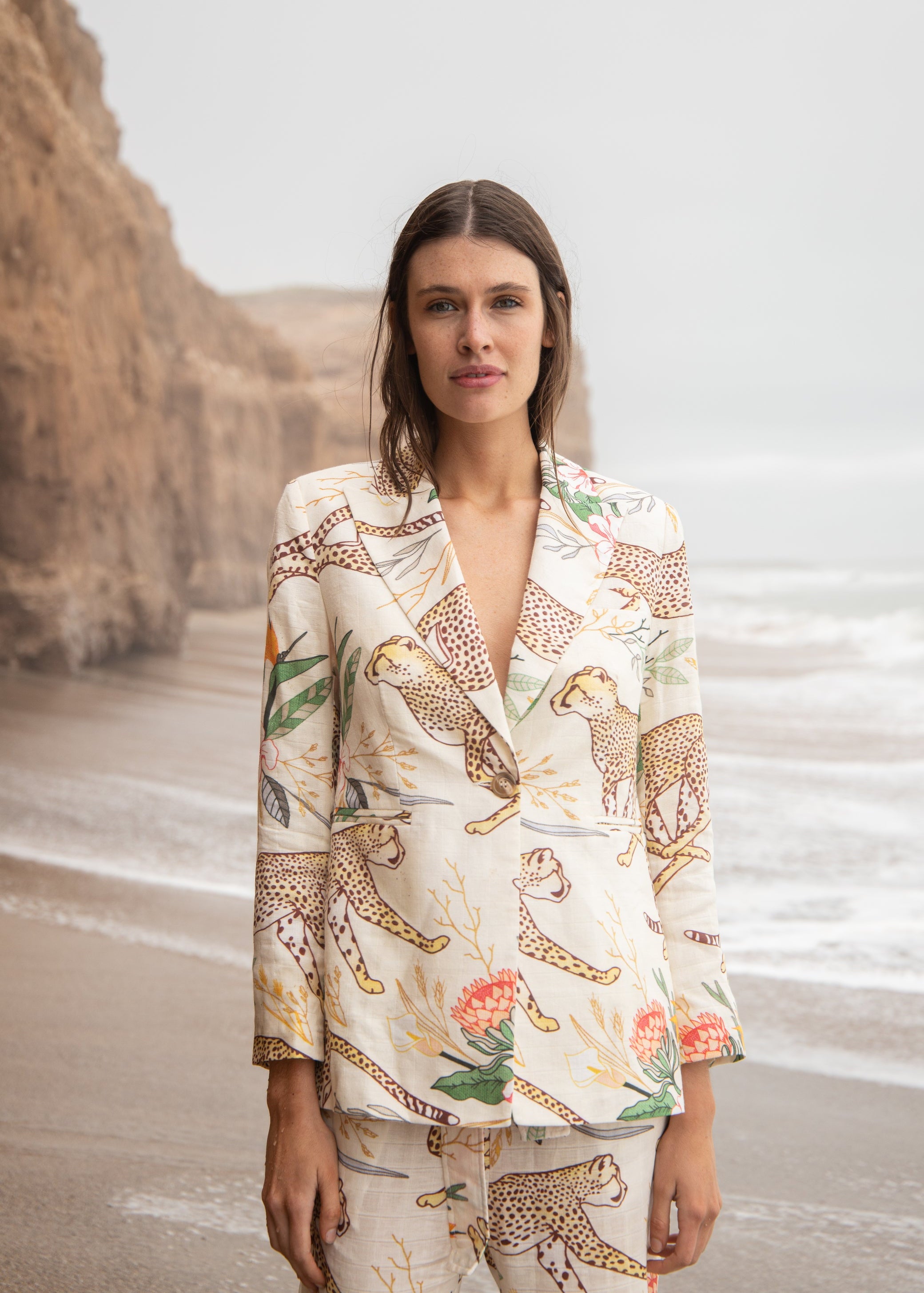 Las Surenas Cotton Linen Printed Blazer
