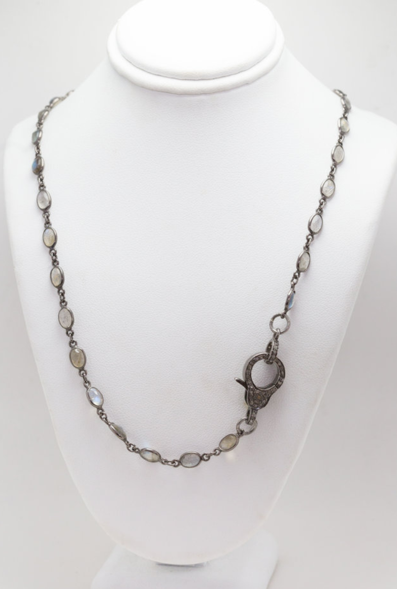S.Row Designs Rainbow Moonstone Necklace with Pave Diamond Clasp