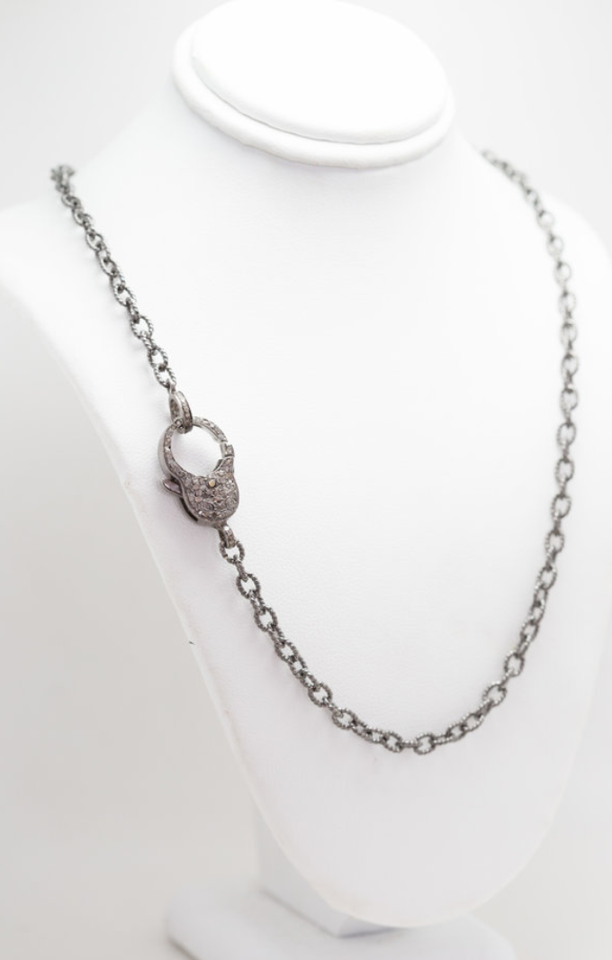 S.Row Designs Sterling Silver Chain Necklace Pave Diamond Clasp