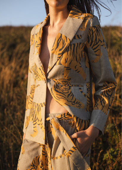Las Surenas Cotton Linen Printed Blazer