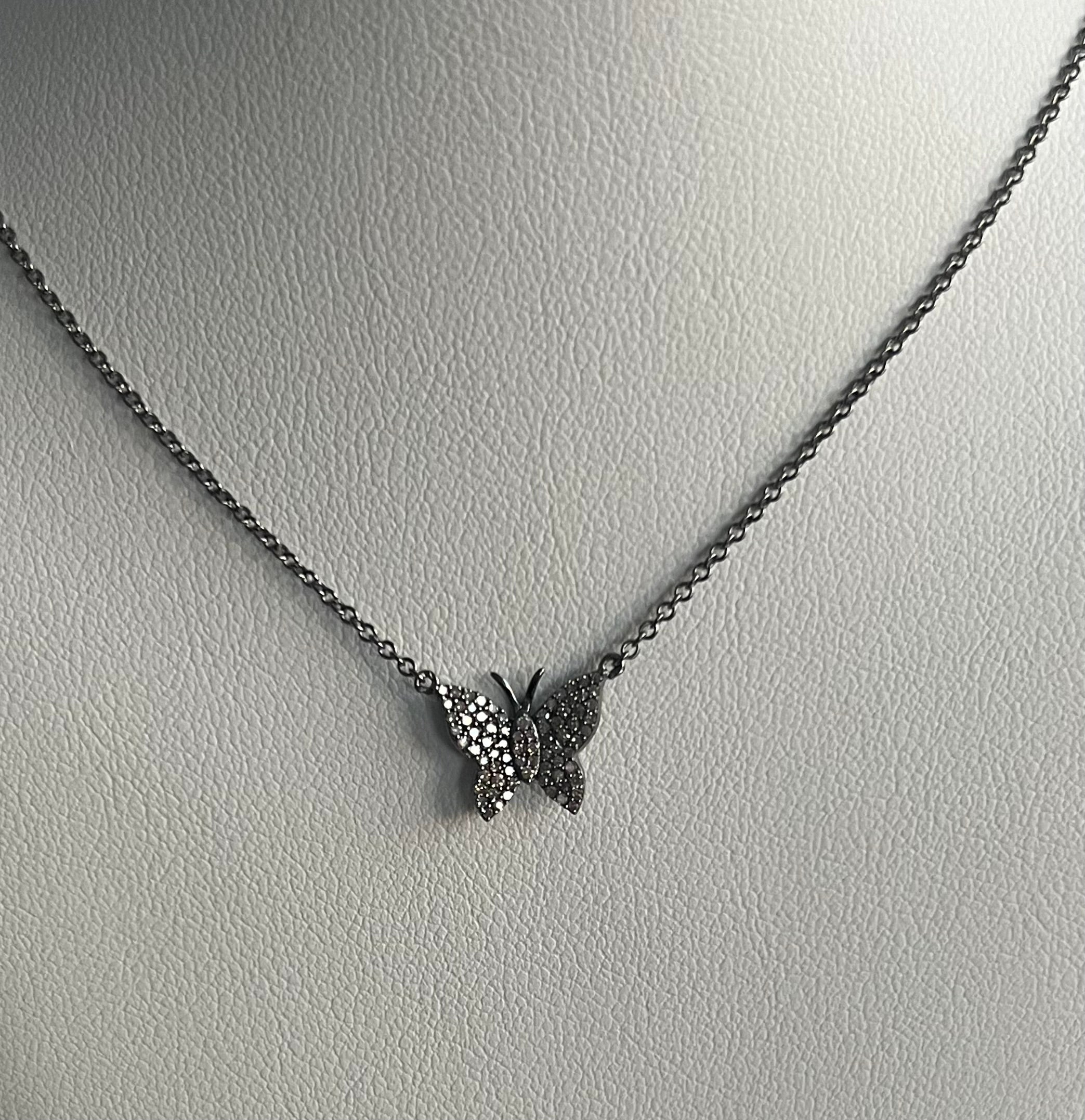 S.Row Designs Sterling Silver and Diamond Butterfly Necklace