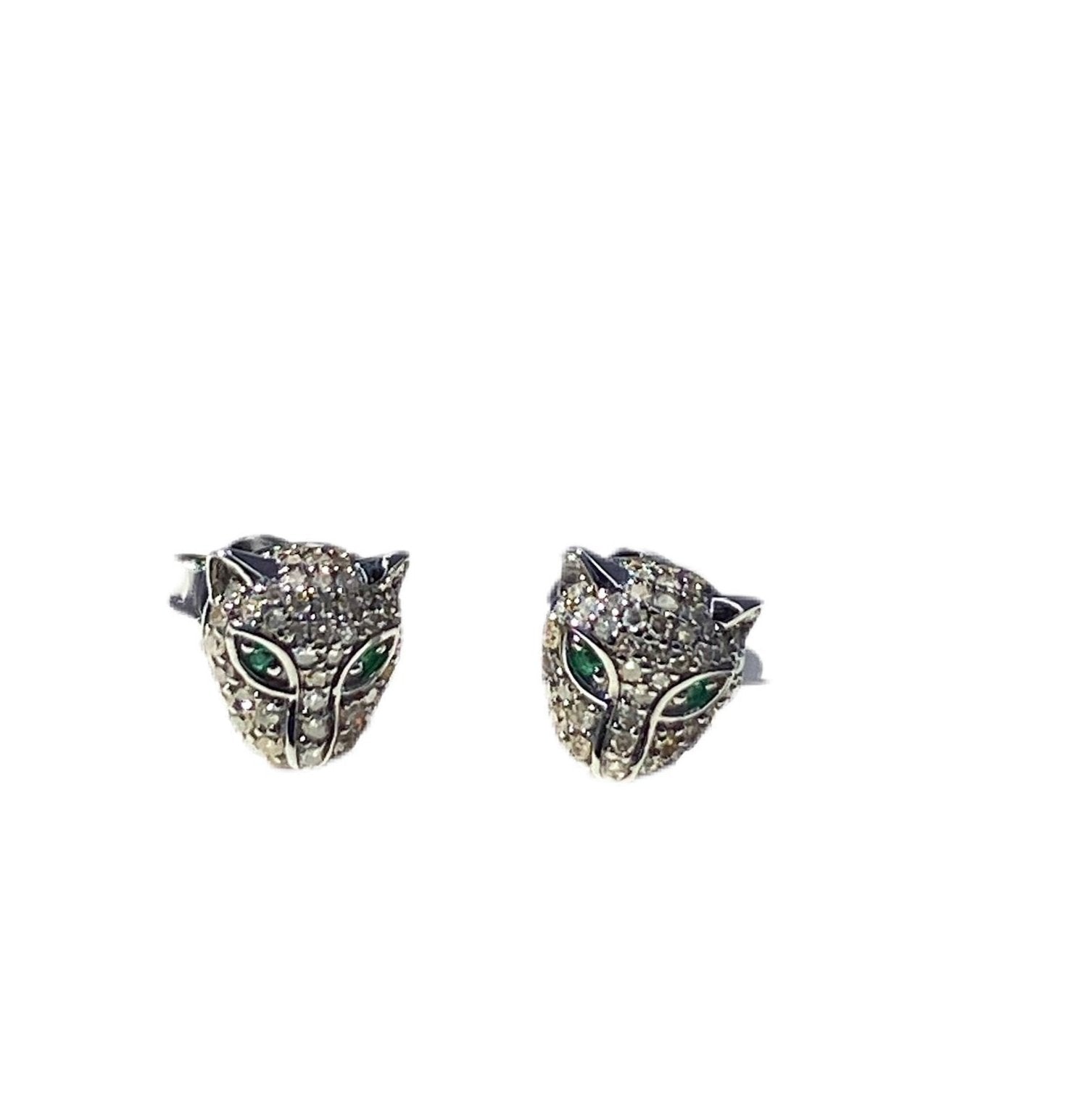 S.Row Designs Sterling Silver and Diamond Panther Earrings