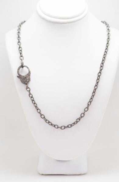 S.Row Designs Sterling Silver Chain Necklace with Pave Diamond Clasp