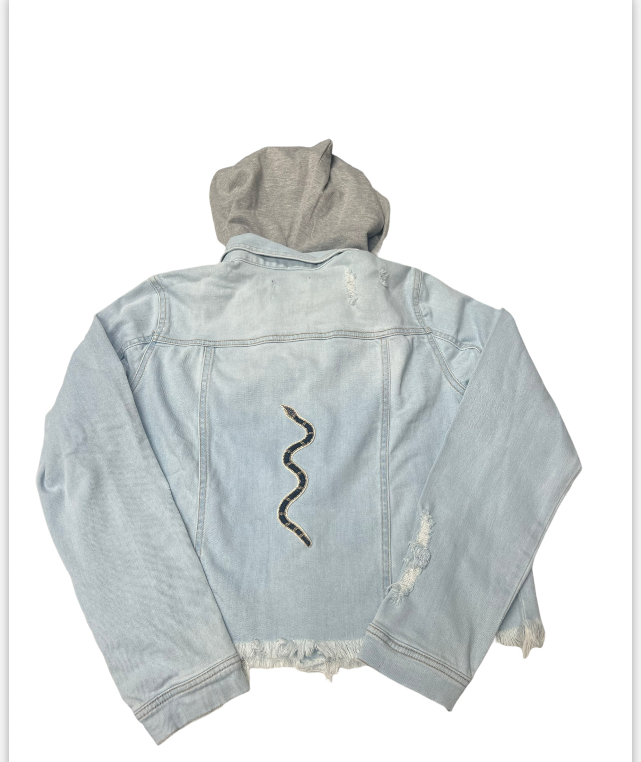 Collab Hooded “Charmed Middy” on Light Wash Denim Jacket