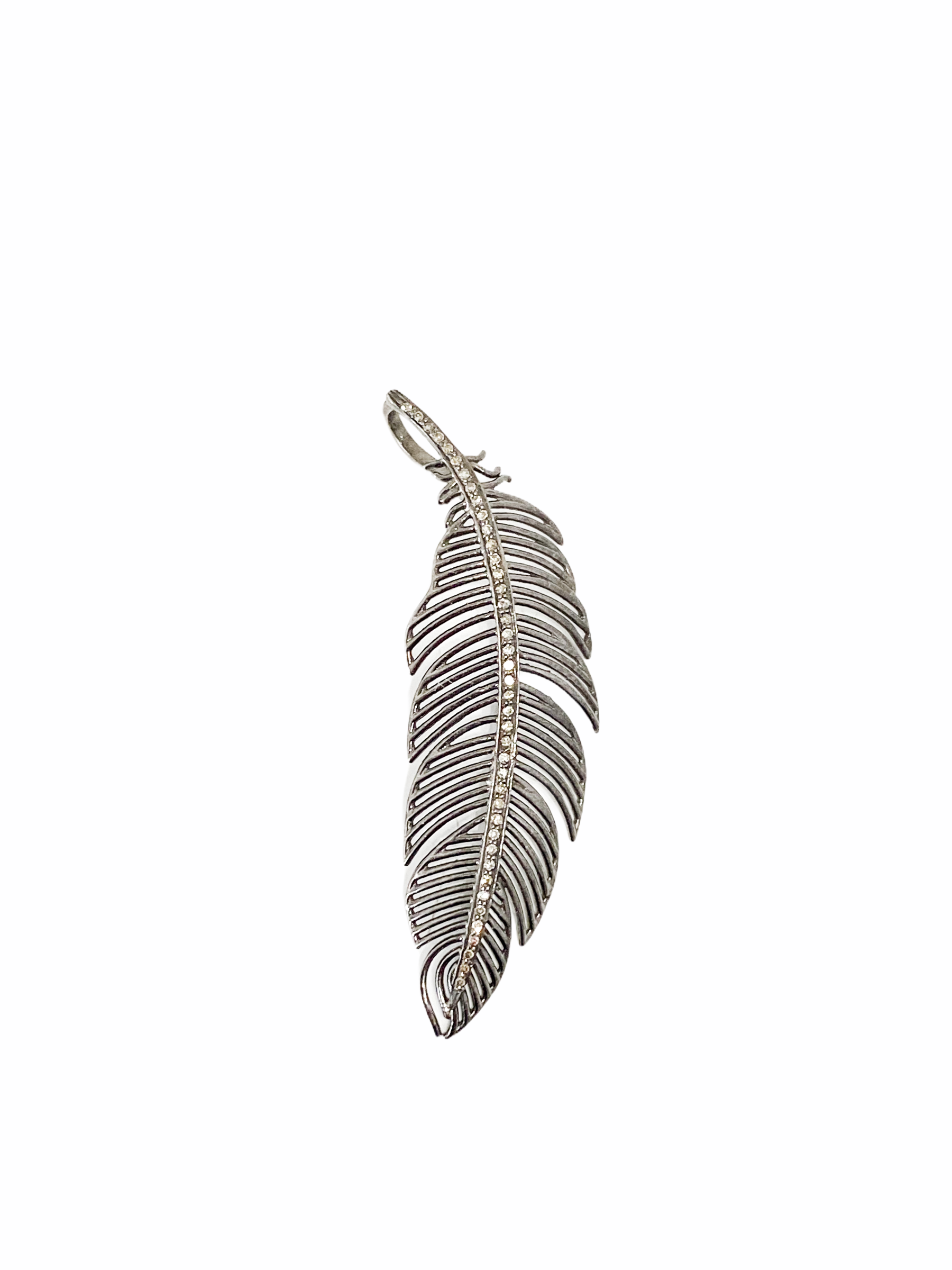 S.Row Designs Sterling Silver Feather Pendant with Diamonds